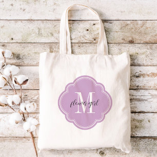 Lilac Lila Monogram Flower Girl Tote Bag Tygkasse