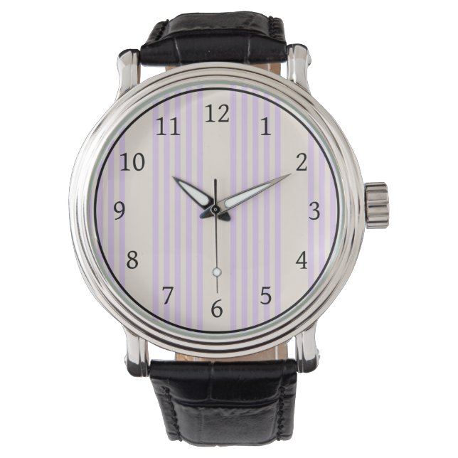 Lilac lila och beige fem rand mönster armbandsur (Framsida)