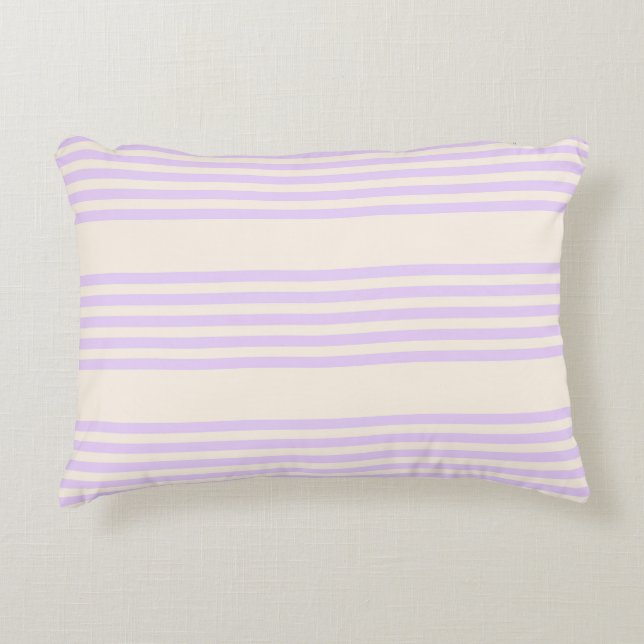 Lilac lila och beige fem rand mönster prydnadskudde (Framsidan)