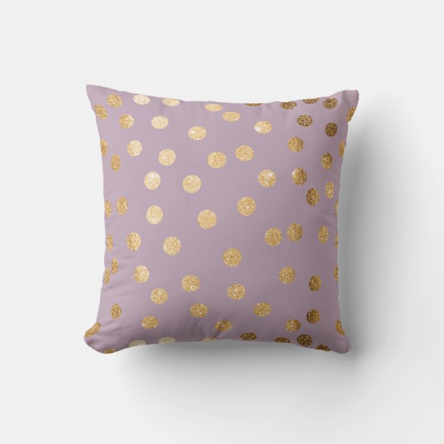 Lilac Lila och Guld Glitter Polka Dot Pillow Kudde (Framsida)