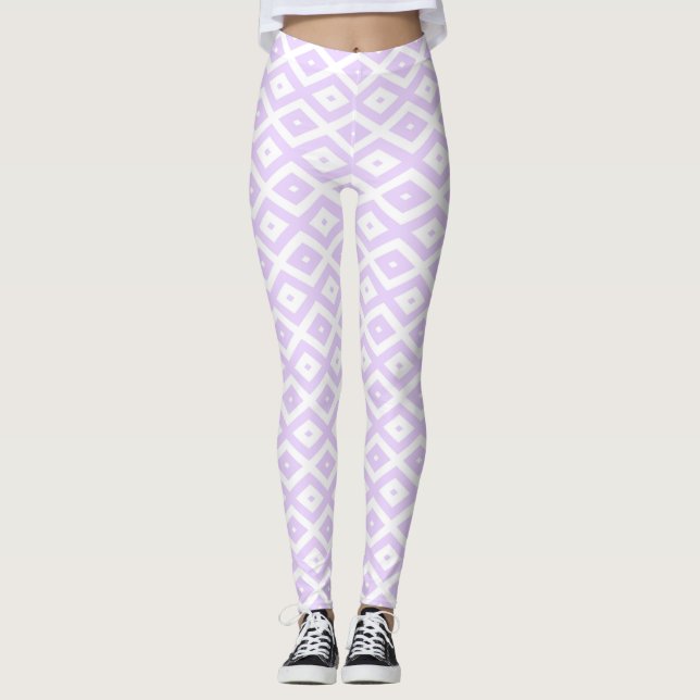 Lilac lila och vit diamant mönster leggings (Framsida)