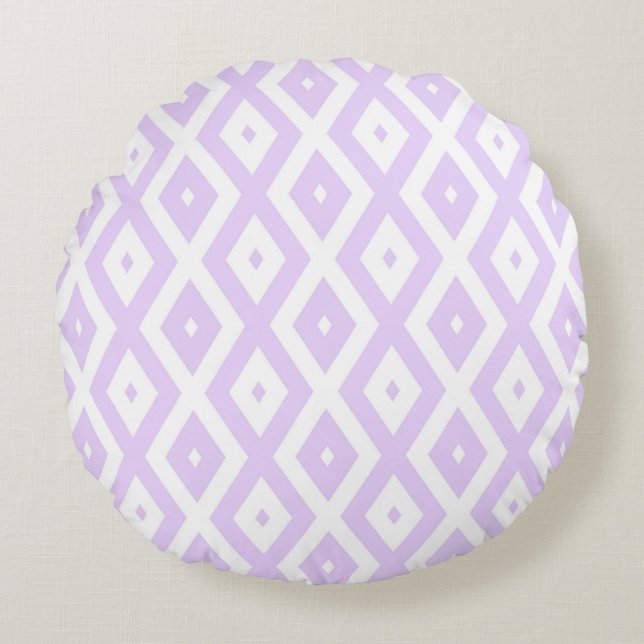 Lilac lila och vit diamant mönster rund kudde (Framsidan)