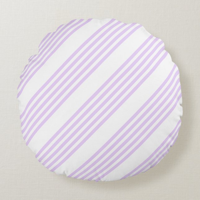 Lilac lila och vit fem rand mönster rund kudde (Framsidan)