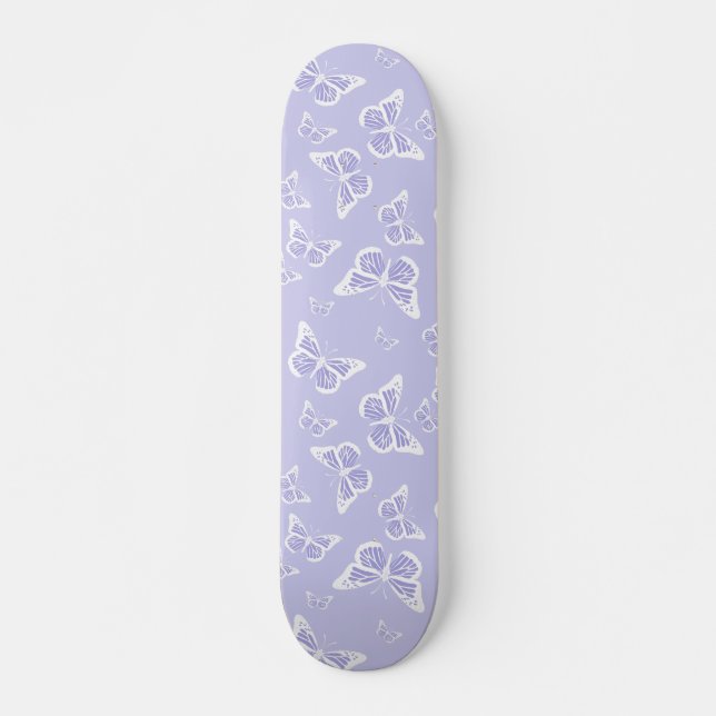 Lilac Lila och White Butterfly Motif Mönster Mini Skateboard Bräda 18,5 Cm (Framsida)