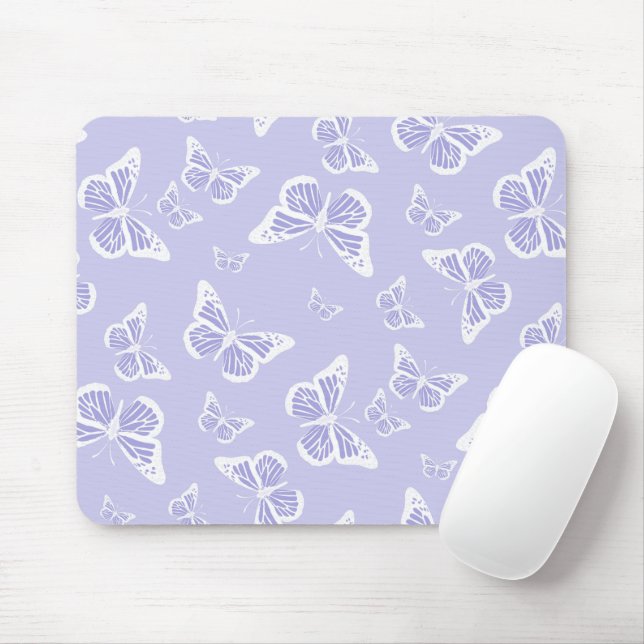 Lilac Lila och White Butterfly Motif Mönster Musmatta (Med mus)