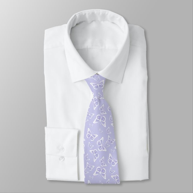 Lilac Lila och White Butterfly Motif Mönster Slips (Bunden)