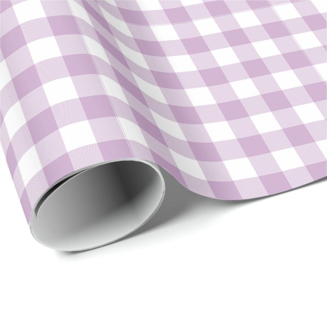 Lilac Lila och White Pastel Gingham Presentpapper (Rullad Hörn)