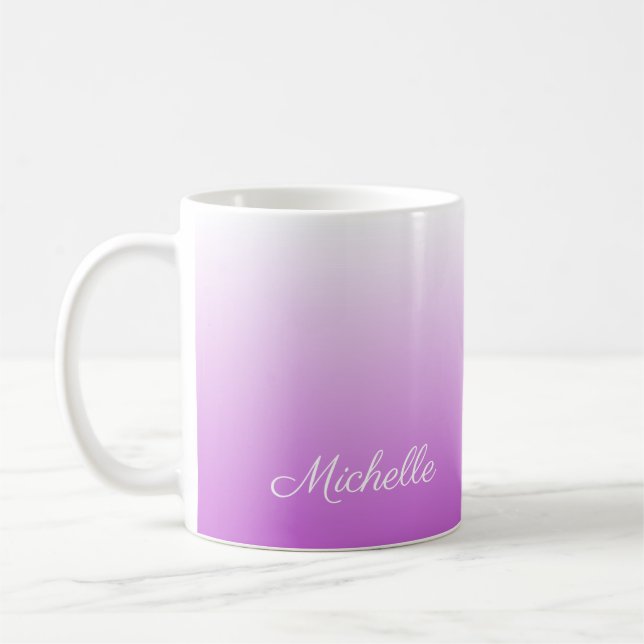 Lilac lila ombre personlig namn kaffemugg (Vänster)