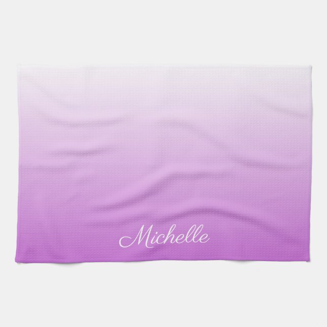 Lilac lila ombre personlig namn kökshandduk (Horisontell)