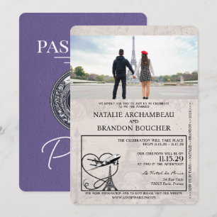 Lilac Lila Paris Pass Bröllop Inbjudningar