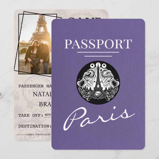 Lilac Lila Paris-pass Spara datum Datumet (Fram/baksida)