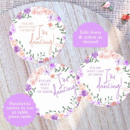 Lilac Lila, Peach Bröllop Place Card Namn bricka Underlägg Papper Rund