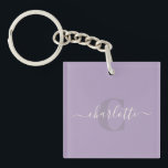 Lilac Lila | Personlig Script Monogram Namn<br><div class="desc">Lilac Lila | Nyckelkedja för Personlig Skriptmonogram Namn</div>