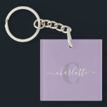 Lilac Lila | Personlig Script Monogram Namn<br><div class="desc">Lilac Lila | Nyckelkedja för Personlig Skriptmonogram Namn</div>