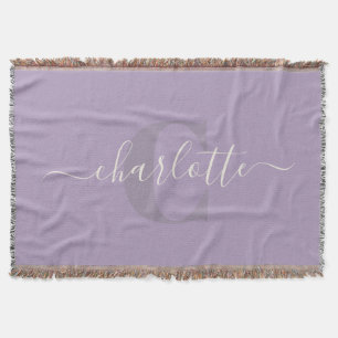 Lilac Lila   Personlig Script Monogram Namn  Filt