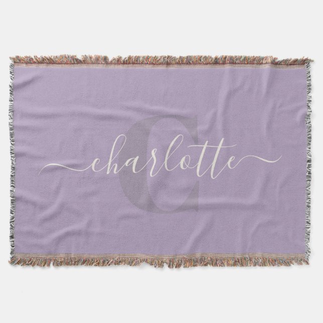 Lilac Lila | Personlig Script Monogram Namn  Filt (Framsidan)