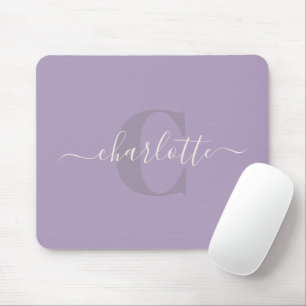 Lilac Lila   Personlig Script Monogram Namn Musmatta
