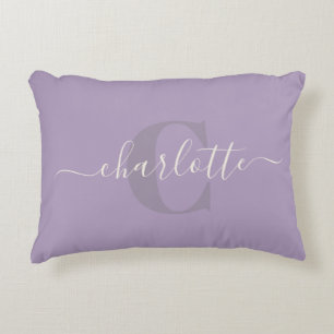 Lilac Lila   Personlig Script Monogram Namn Prydnadskudde