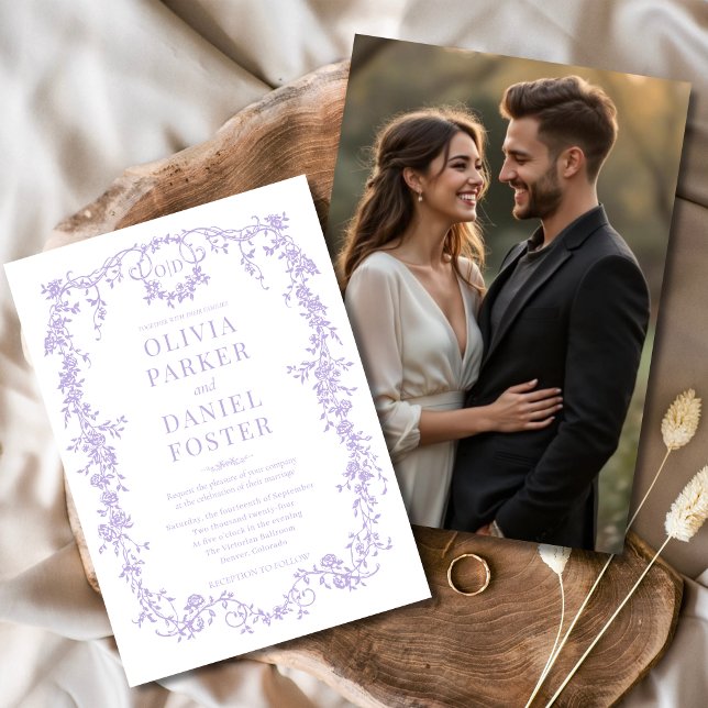Lilac Lila Photo Blommigt Victorian Bröllop Inbjudningar (Skapare uppladdad)