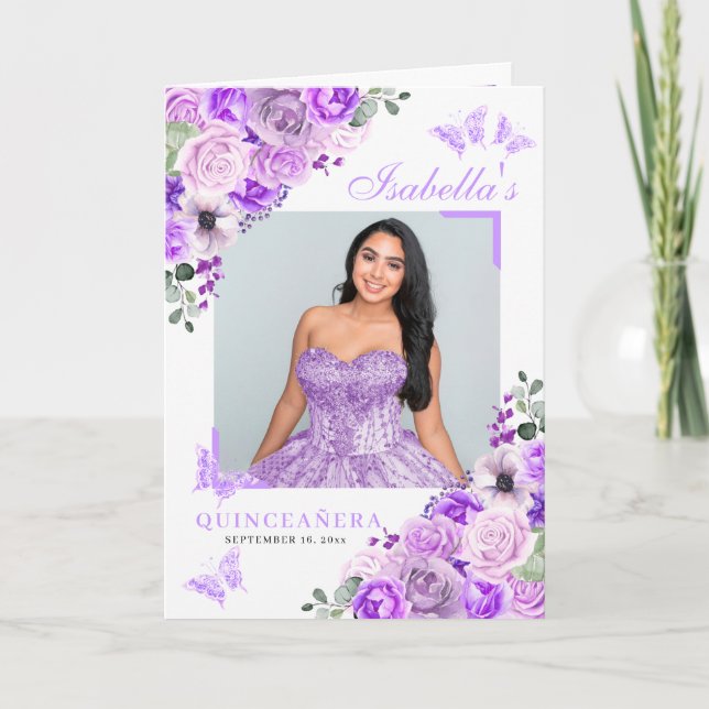 Lilac Lila Quinceanera Tiara Butterflies Program (Framsida)
