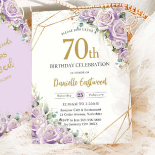 Lilac Lila Ro Blommigt 70:e 80:e födelsedagen Love Inbjudningar