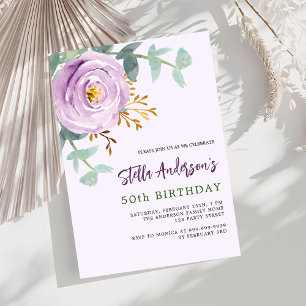 Lilac lila ro blommigt Greenery lyxur födelsedag Inbjudningar