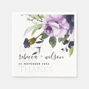 LILAC LILA RO BLOMMIGT KÄRLEK OCH TACK BRÖLLOP PAPPERSSERVETT