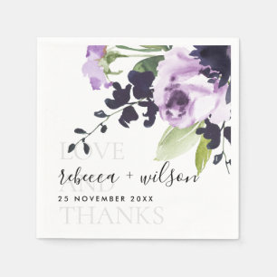 LILAC LILA RO BLOMMIGT KÄRLEK OCH TACK BRÖLLOP PAPPERSSERVETT