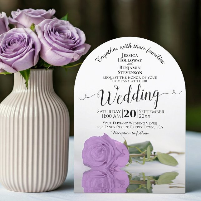 Lilac Lila Ro Elegant Calligraphy Arch Bröllop Inbjudningar (With Arch Cut)
