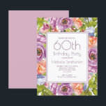 Lilac Lila Rosa Blommigt 60:e födelsedagen Kvinnor Inbjudningar<br><div class="desc">Vacker,  färglös,  botanisk blommigt för lila och rosa,  60 födelsedagsfest inbjudan för kvinnor. Kontakta oss om du behöver hjälp med att anpassa eller matcha produkter.</div>