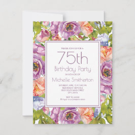 Lilac Lila Rosa Blommigt 75:e Birthday Kvinnor Inbjudningar