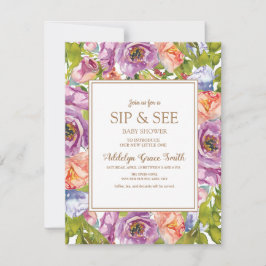 Lilac Lila Rosa Blommigt Sip Se Baby Shower Inbjudningar