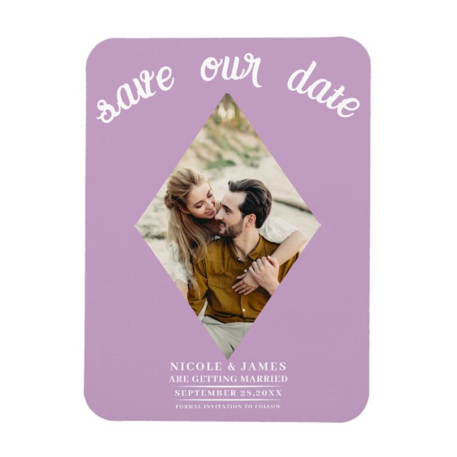 Lilac Lila Rosa Photo Bröllop spara datum Magnet (Vertikal)