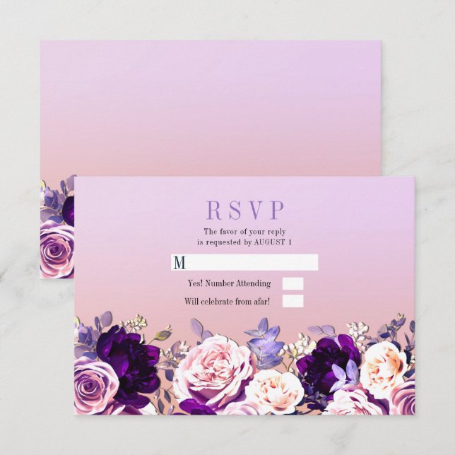Lilac Lila & Rosa  Ro Blommigt Bröllop OSA Inbjudningar (Fram/baksida)