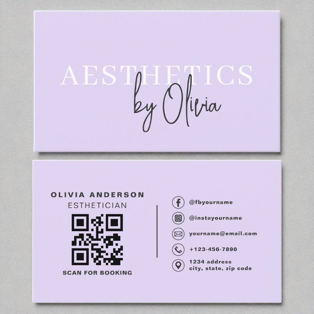 Lilac Lila Skincare Esthetician QR Code Visitkort (Skapare uppladdad)