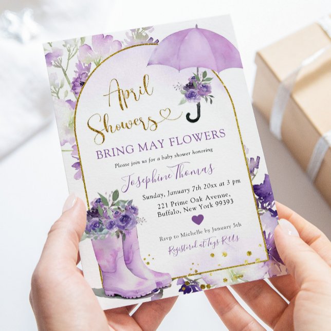 Lilac Lila Umbrella April Showers Baby Shower Inbjudningar (Skapare uppladdad)