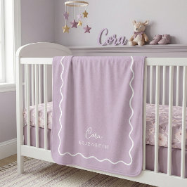 Lilac Lila Vågigt Gräns Monogrammed Bebisfilt