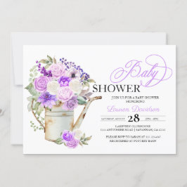 Lilac Lila Vår Poted Flowers Baby Shower Inbjudningar