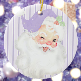 Lilac Lila Vintage Winking Santa Julgran Julgransprydnad Keramik