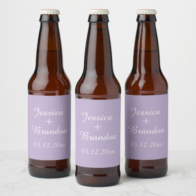 Lilac Lila Violet Simple Elegant bröllop Ölflaska Etikett (Flaskor)
