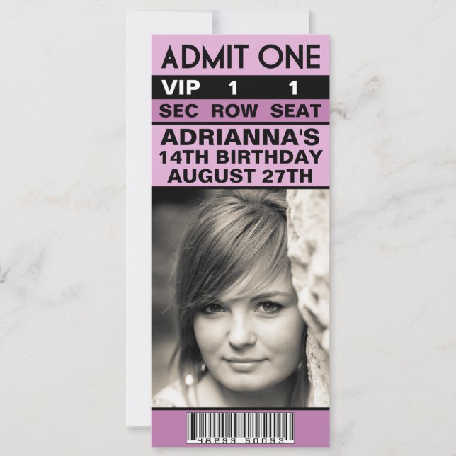 Lilac Lila VIP Photo Biljett Födelsedagsfest Inbjudningar (Framsida)