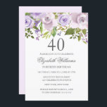 Lilac Lila Watercolor Blommigt 40th Birthday Inbjudningar<br><div class="desc">Fler Blommigtar i Eleganten i Little Bayleigh Store!</div>