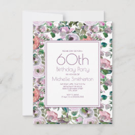 Lilac Lila Watercolor Blommigt 60 Birthday Inbjudningar