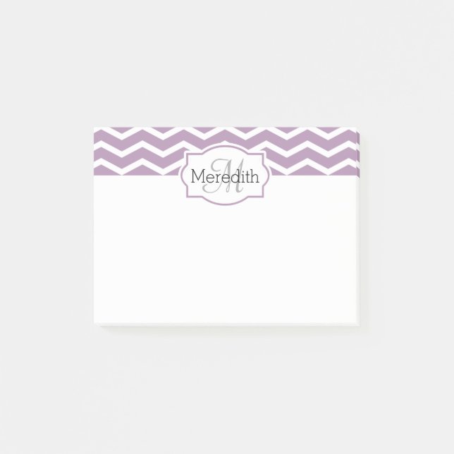 Lilac Lila White Chevron Namn Monogrammed Post-it Block (Framsida)