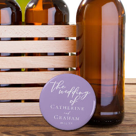 Lilac Lila White Typography Bröllop Flasköppnare