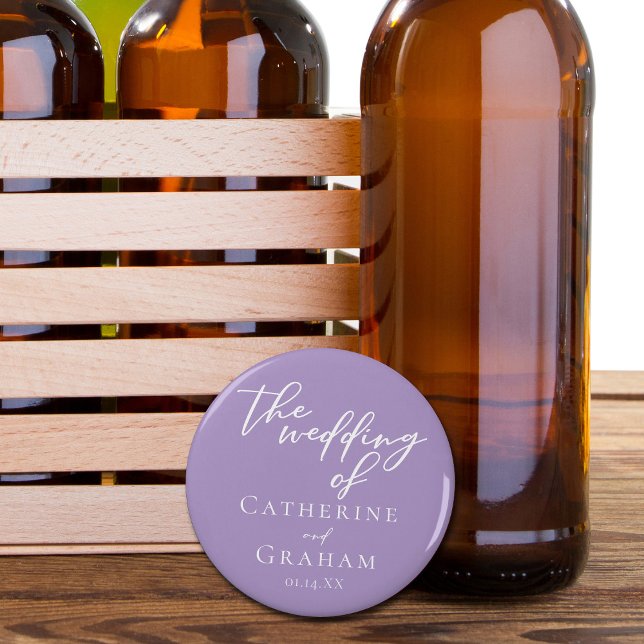 Lilac Lila White Typography Bröllop Flasköppnare (Skapare uppladdad)