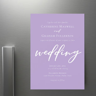 Lilac Lila White Typography Bröllop Magnetisk Inbjudningskort