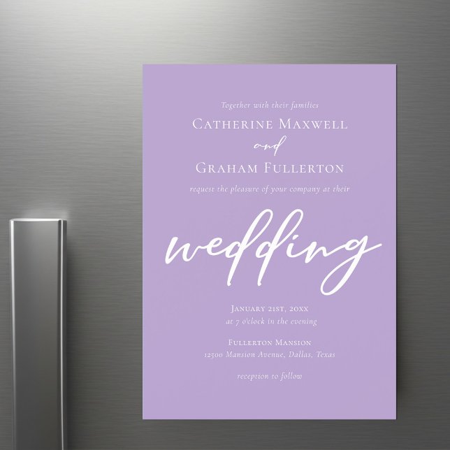 Lilac Lila White Typography Bröllop Magnetisk Inbjudningskort (Skapare uppladdad)