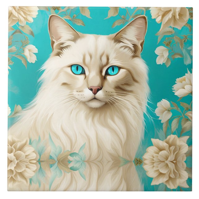 Lilac Lynx Point Siamese Porträtt Art Birthday Kakelplatta (Framsidan)