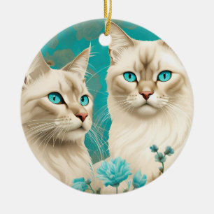 Lilac Lynx Point Siamese Porträtt Konst Julgransprydnad Keramik